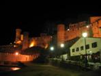 The castle lit up at night