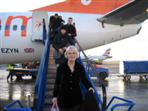 Disembarking from the plane in Edinburgh