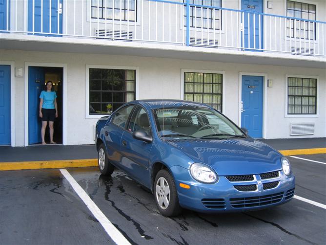 Hire car outside our room