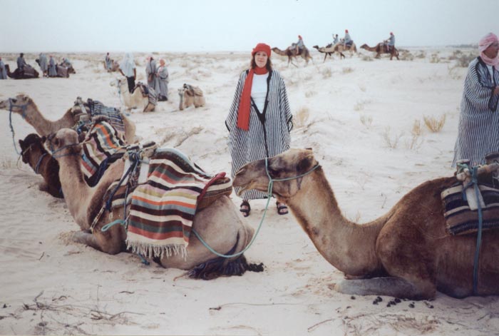 Melanie with our camels