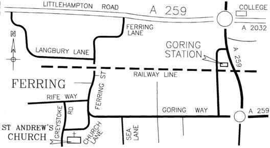 Map showing St. Andrews Church, Ferring